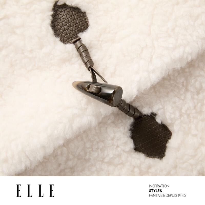 ELLE Women's Plush 100% Wool Hooded Toggle Coat