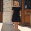 Women Simple Patchwork Off The Shoulder Party Dress Spring Summer Short Sleeve Mini Dress Slash Neck Solid Color Ladies Dress