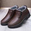 Winter old north cloth shoes men's cotton shoes with velvet warm soft sole light waterproof to work black imitation leather shoes dad shoes