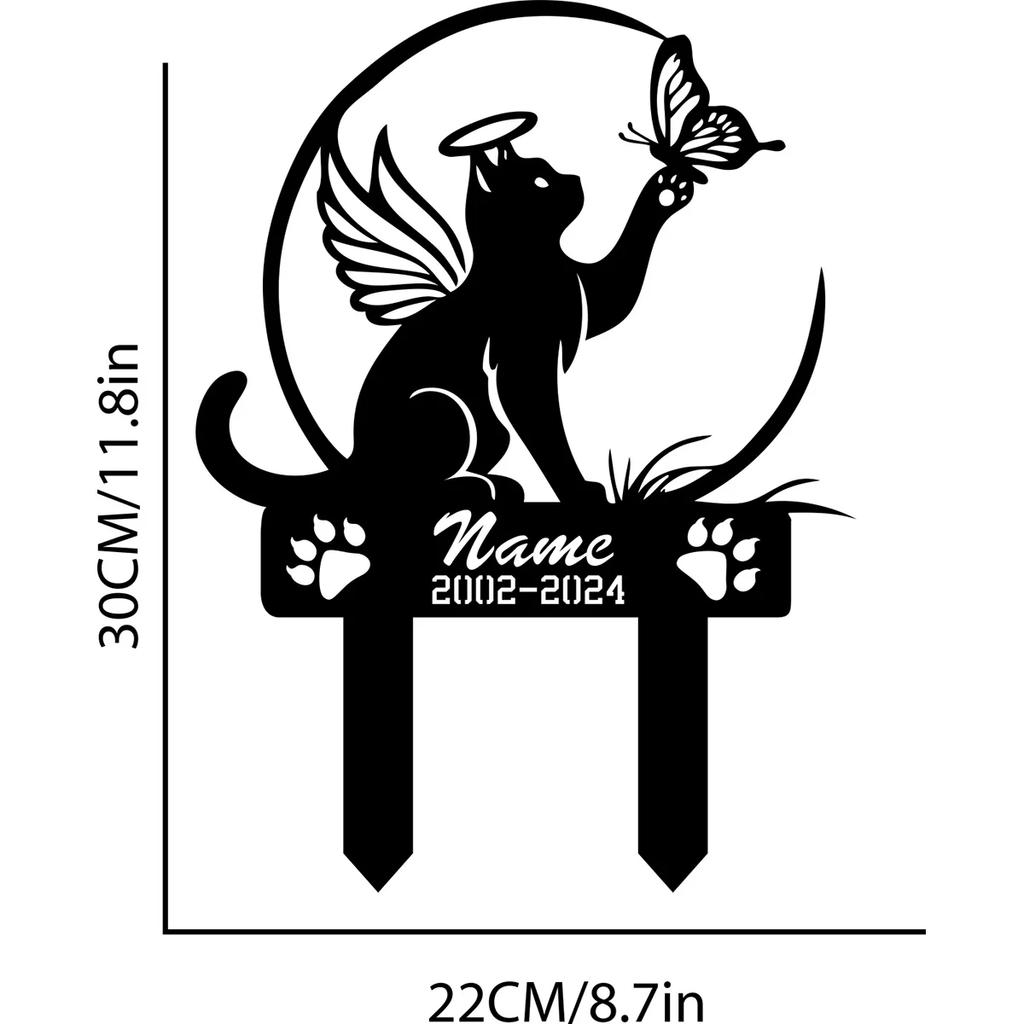 Metal Cat Memorial Garden Stake, Butterfly Decoration for Grave, Pet Sympathy Gift, Outdoor Loss Keepsake