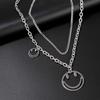 Titanium Steel Smiley Face Necklace Female Hip Hop Double Pendant Collarbone Chain Sweater Chain Neck Chain Item