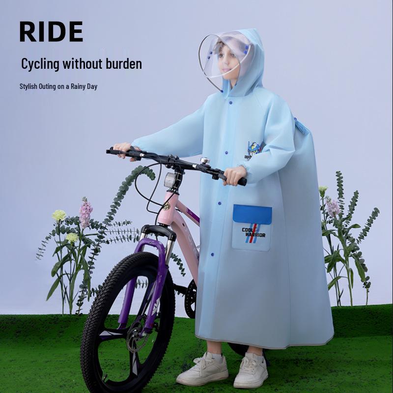 Children's Full-Length Waterproof Bicycle Raincoat with Backpack Cover, Ages 5-12