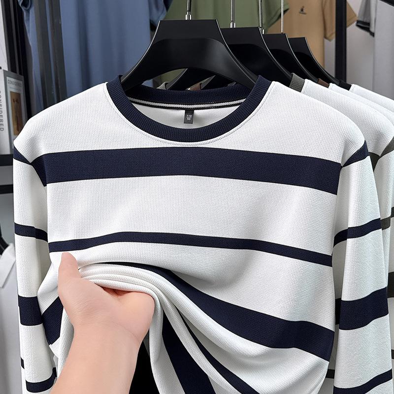 

Men s Spring Striped Crewneck Hoodie - Fashionable Casual Long Sleeve Top 2026 3XL for 165-180 jin темно-синього кольору