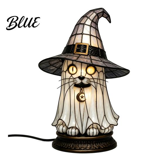 Transparent Gemstone Table Dreamy Purple Cat Hat Witch Light Black Lamp with Light Retro Style Bedside Night Gothic Halloween