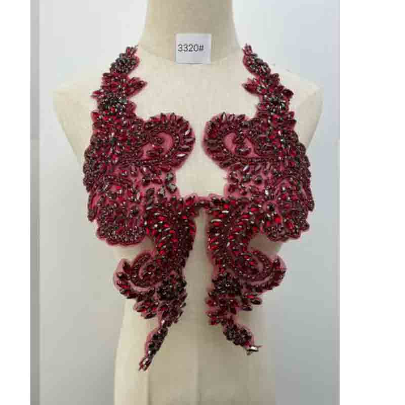 Designer's 3D Lace Floral Crystal Patch Hot-Fix Glass Applique for Tight Dress with Loose Rhinestones