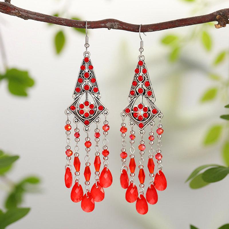 New Bohemian Rhinestone Water Drop Earrings for Women Ethnic Long Crystal Tassel Earring Party Vacation Jewelry