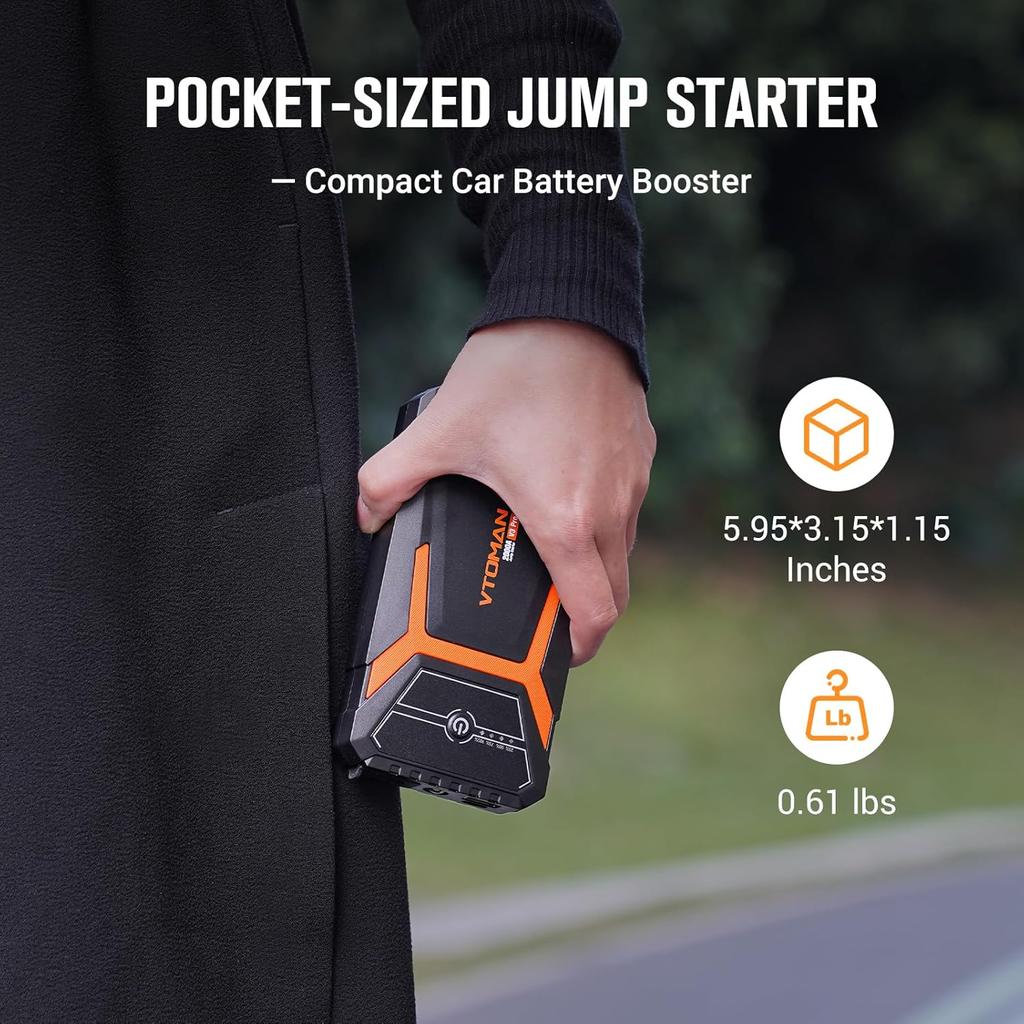 V3 Pro 2000A Portable Jump Starter for 6L Gas/4L Engines, 12V Lithium Car Battery Jump Box with LED Lights and Cables