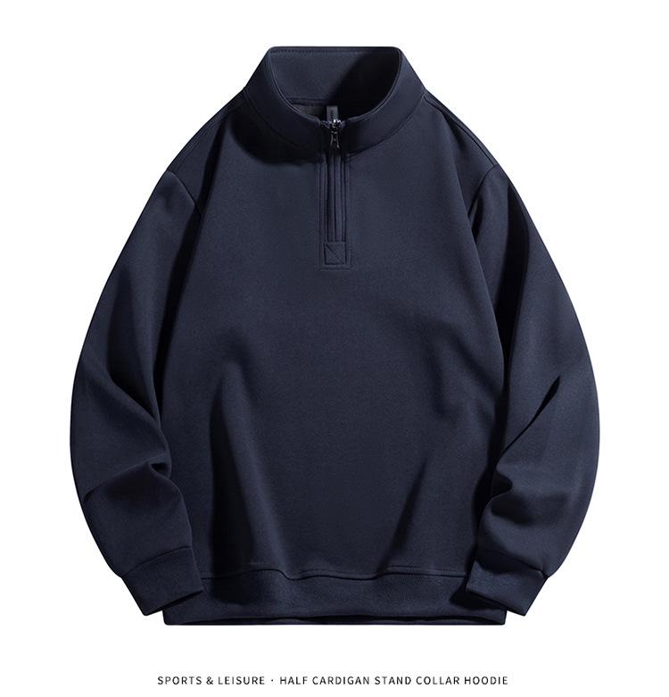 Unisex-Kapuzenpullover mit halbhohem Kragen und Reißverschluss, samtgefüttert, lange Ärmel, lässige, lockere Passform, Basisschicht für Paare im Frühling/Herbst