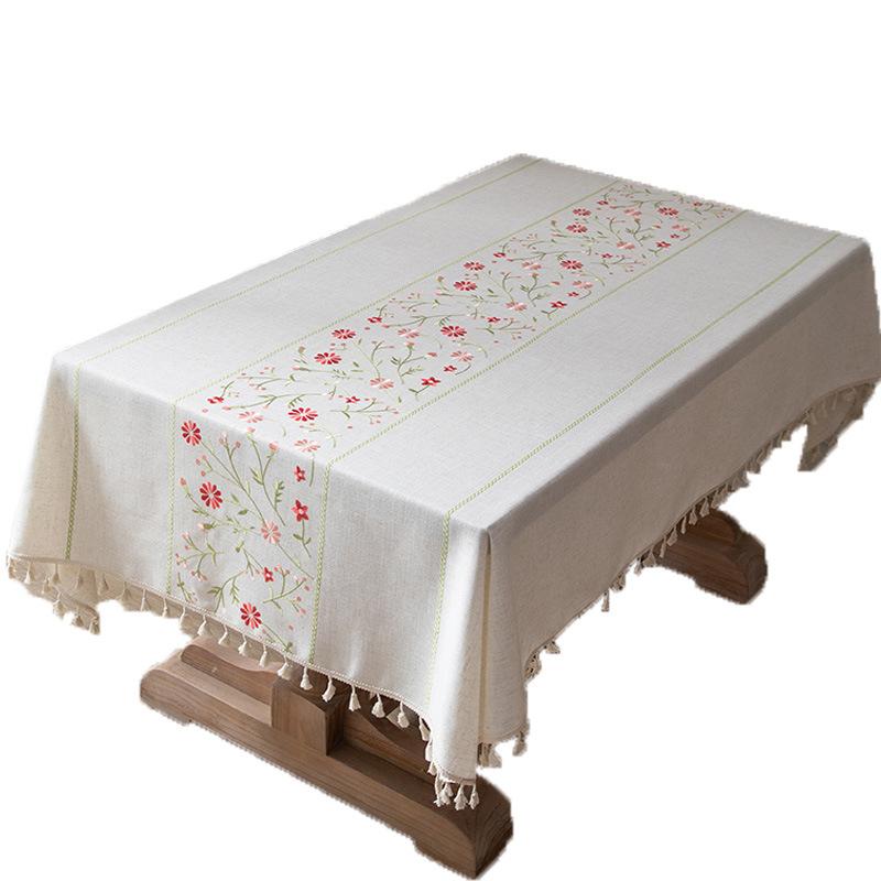 Embroidery Embroidery Cotton And Linen Fabric Small Floral Small Fresh Tablecloth Household Living Room Dining Table Cloth Modern