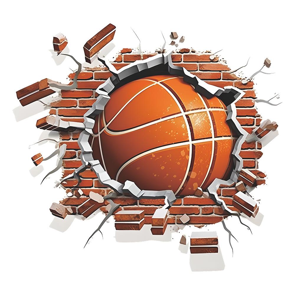 3D Broken Wall Basketball Boys Bedroom Porch Home Beautification Wall Stickers