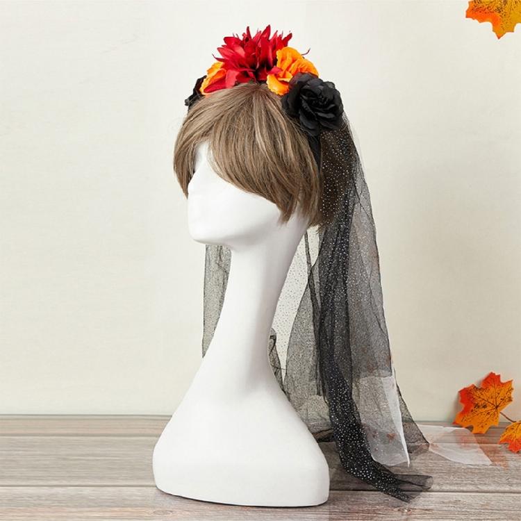 Delicate Rose HairBand Black Headdress Mysterious Rose Hairband with Black Headdress for Halloween Parties Costume