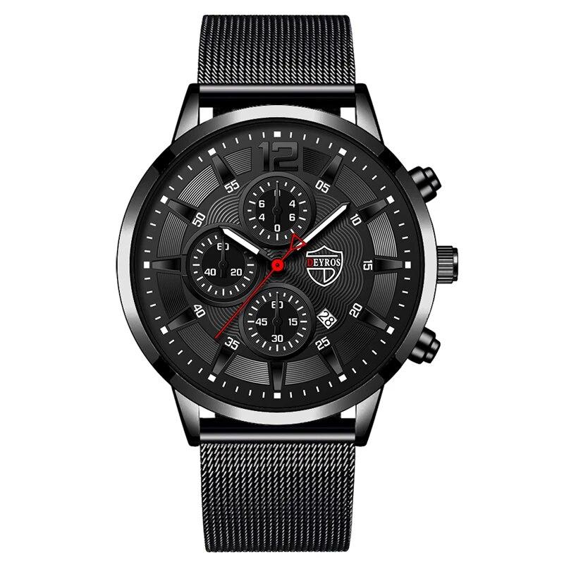DEYROS Mens Fashion Minimalist Watches Men Business Casual Quartz Watch Simple Male Stainless Steel Mesh Band Clock Reloj Hombre