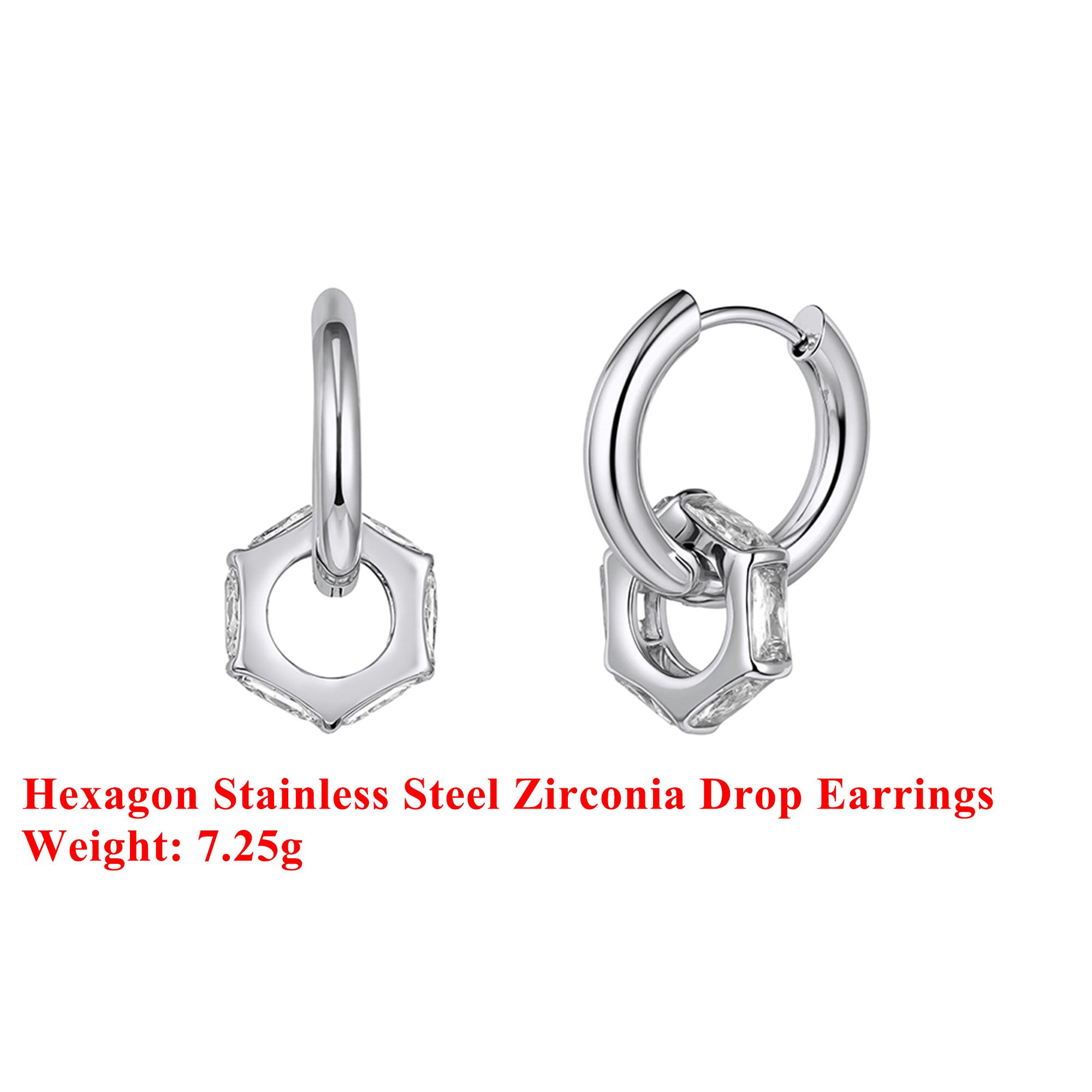 

Effie Queen Stainless Steel 18k Gold Hexagon Style Zirconia Drop Earrings Simple Jewelry for Women Banquet Party Birthday STKE20 серебряный