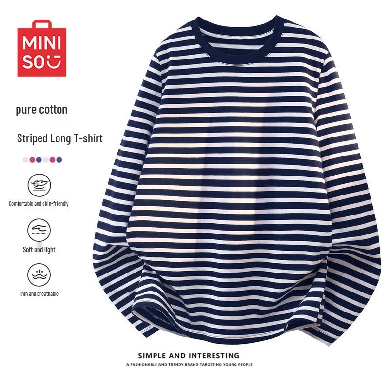 MINISO Women s Striped Cotton Long-Sleeve T-Shirt S
