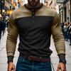 Vintage Patchwork Mens Crew Neck T Shirts Autumn Long Sleeve Contrast Color Buttoned Tops for Men Casual Slim Pullover Male Tees