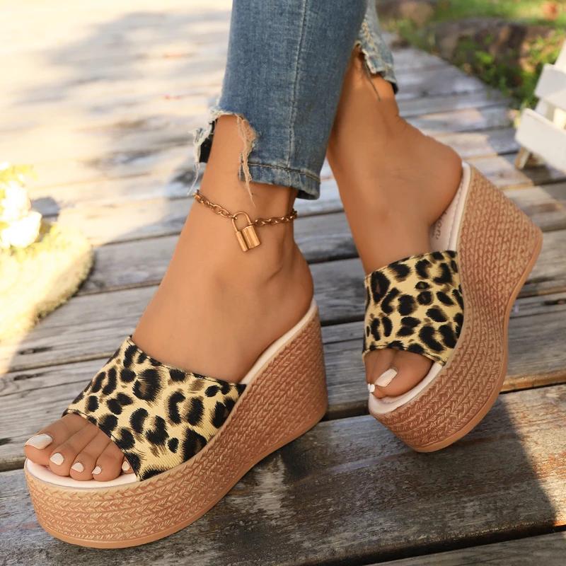 Women's Shoes Peep Toe Women's Slippers Fashion Leopard Print Casual Slippers Women New Plus Size Platform Slippers 34-43