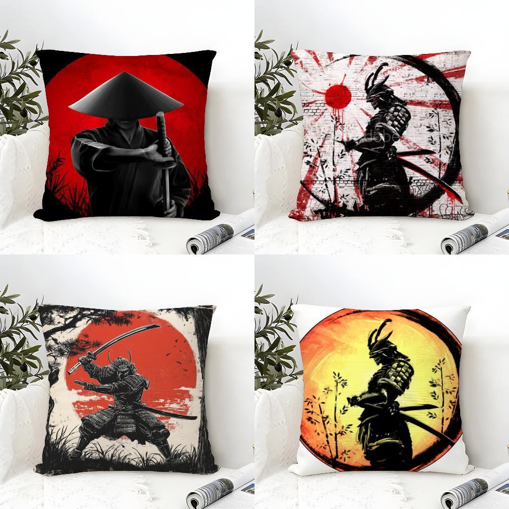 Classic And Handsome Shogun Samurai Pattern Pillow Case Linen Pillow Case Sofa Home Decor Cushion Cover Cushion Cove