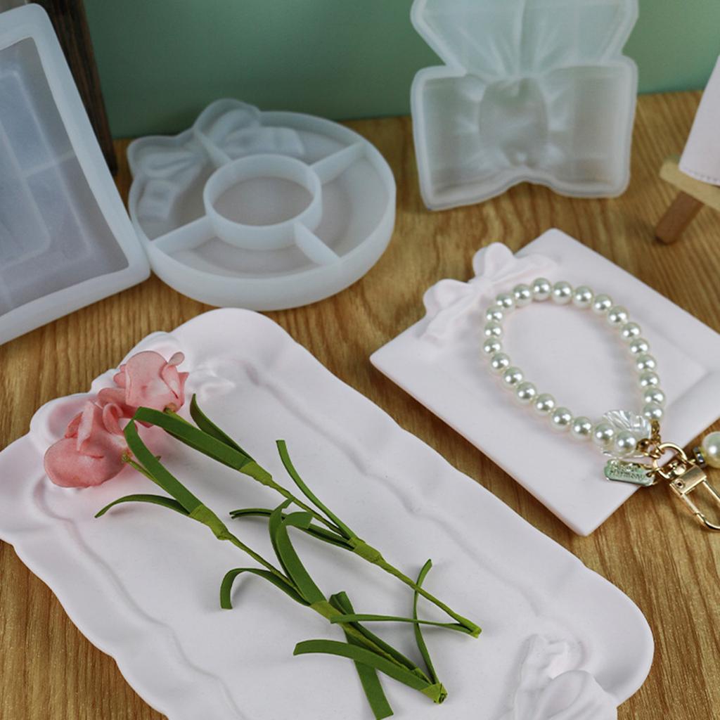 Bowknot Storage Tray Clay Silicone Mold Jewelry Display Epoxy Resin Molds Round Candle Cup Coaster Gypsum Plaster Molds