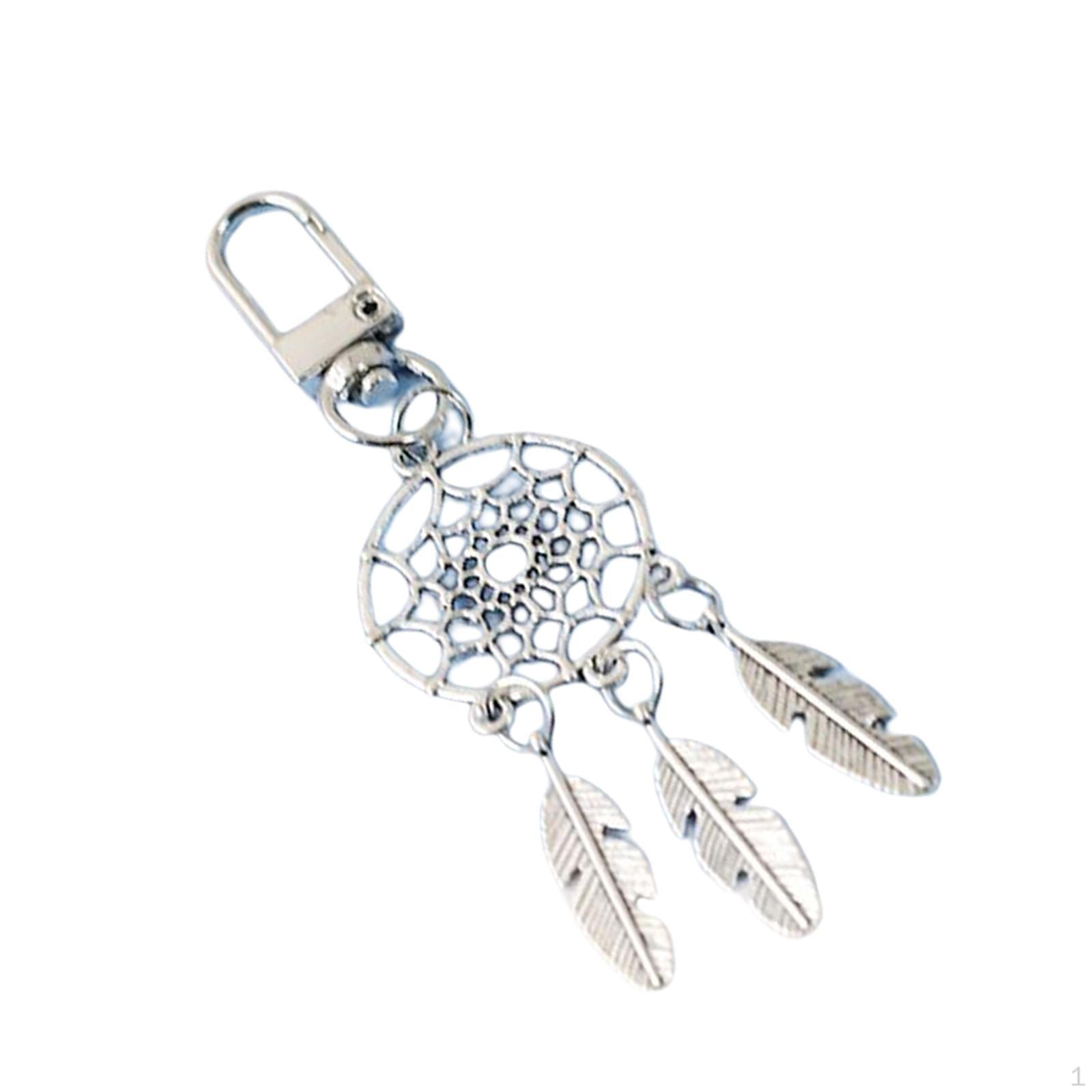 Feather Chain Charm Buckle Holder Decoration Tassel Backpack DIY Jewelry Craft Bag Supply Silvery