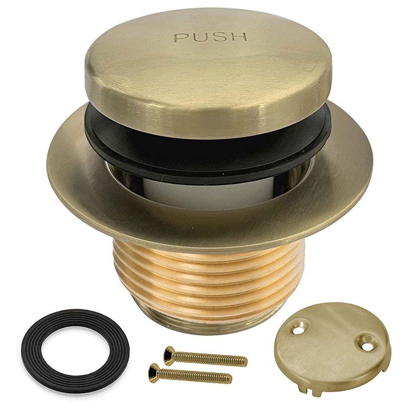 

A84E-1Set Bathtub Drain Gold Tip Toe Bath Tub Drain Kit With Two-Hole Overflow Faceplate Bath Tub Drain Set Stainless Steel + Co