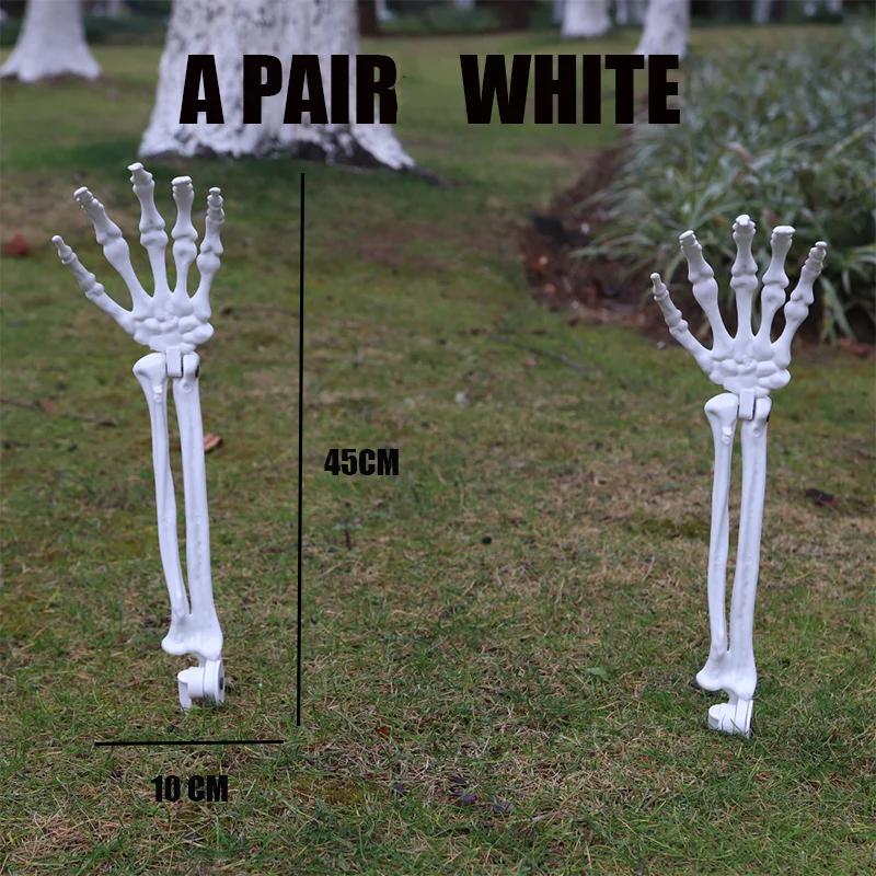 Halloween Realistic Skull Skeleton Head Human Hand Arms for Halloween Party Home Garden Lawn Decor Haunted House Horror Props