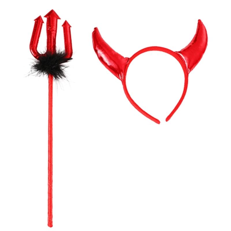 Halloween Devil Costume Kits Including Horn Headband Bowtie Tail Demons Dress Up Outfit Halloween Cosplays Party Props