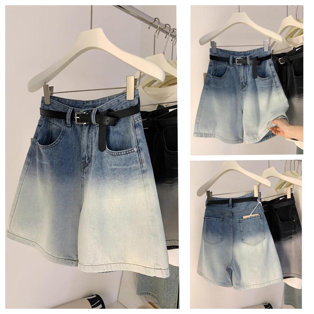 Women's Summer 2024 Gradient Denim High-Waisted Straight-Leg Shorts
