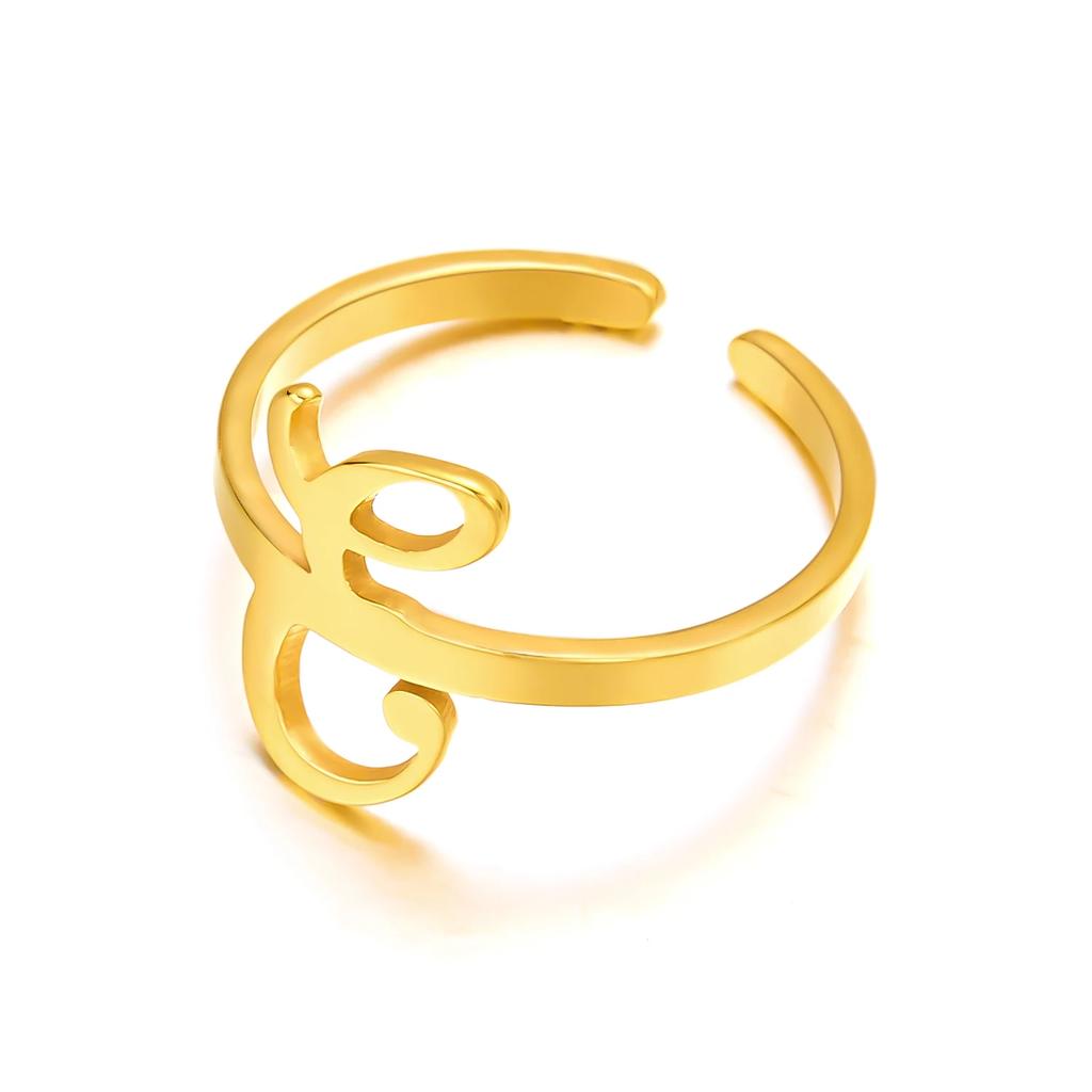 Initial Letter Rings for Women Gold Color Stainless Steel A-Z Letter Adjustable Ring Aesthetic Wedding Christmas Jewelry Gift