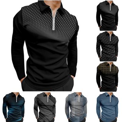 Men'S Lapel Long Sleeve Printed Casual Top Loose Sports Lapel Shirt