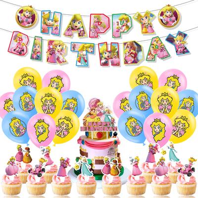 32 STÜCKE Prinzessin Peach Geburtstagsparty Zubehör Beinhaltet Banner Kuchenaufsatz Ballon