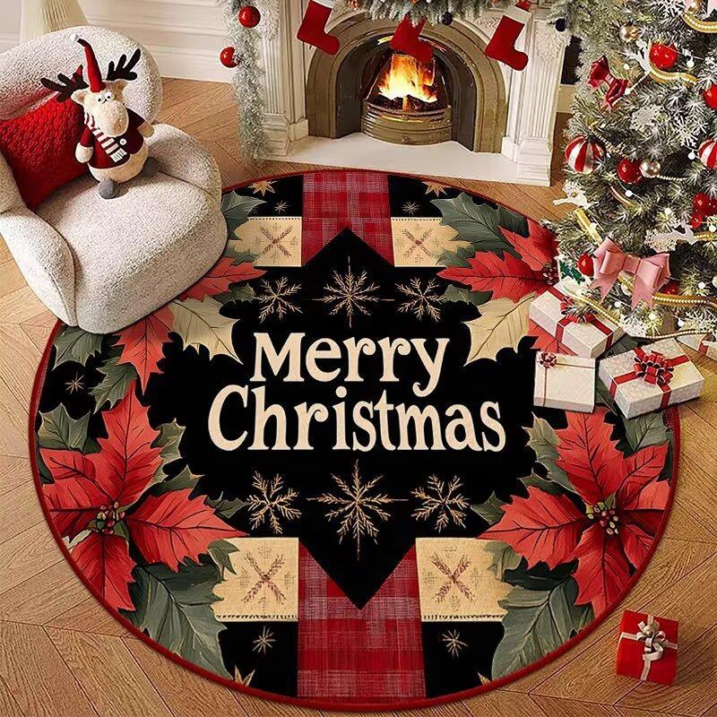 Christmas Circular Carpet Home Living Room Wear-resistant Floor Mat Bedroom Bedside Carpet Easy To Maintain Floor Mat Home Decor