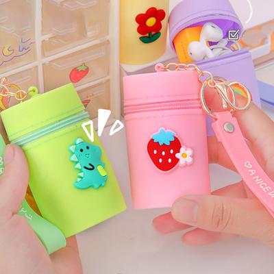 Storage Bag Cartoon Decor Earphone Keys Changes Coin Storage Bucket with Wrist Strap Zipper Closure Portable Keychain Bag Decoration Pendant