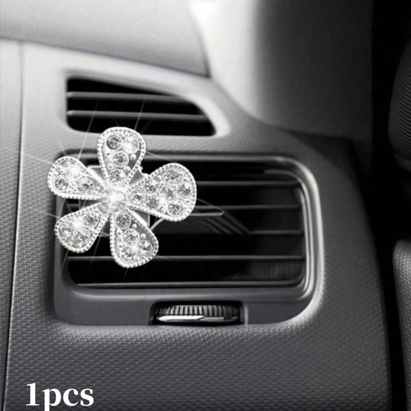 6PCS/5PCS/3PCS/1pc Rhinestone Flower Car Air Vent Decor, Crystal Rhinestone Vehicle Air Vent Outlet Clip