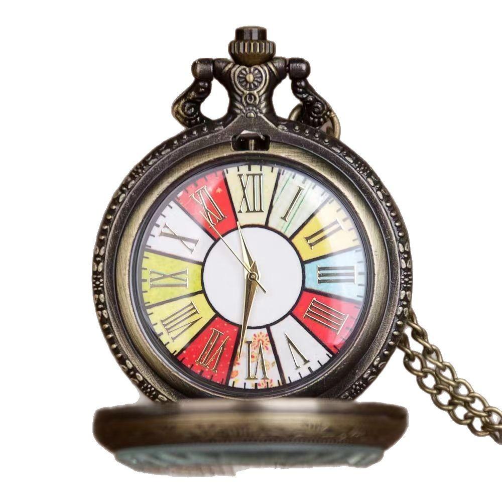 Nostalgic large glass transparent clamshell ancient Roman graduated turntable pocket watch