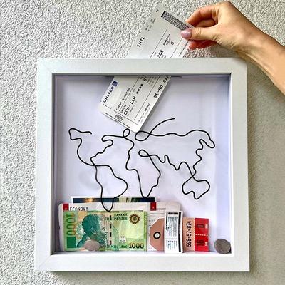 Wooden Piggy Bank Ticket Cash Organizer Money Storage Box Saving Money Postcard Souvenir Piggy Bank Postcard Collect Photo Frame