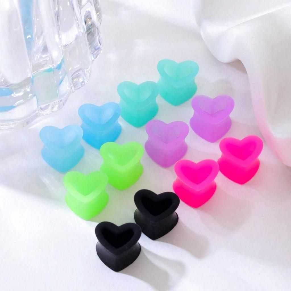 2pcs Heart Shaped Silicone Ear Plugs, Multi-Color, Material, Sexy Body Piercing Jewelry, Suitable for Women & Men, Great Gift for Birthday
