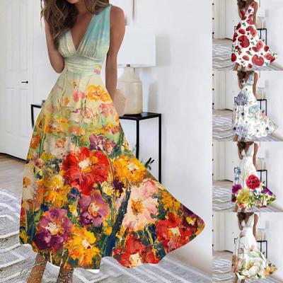Women's Long Dress Maxi Dress Casual Dress Swing Dress A Line Dress Floral Fashion Streetwear Outdoor Daily Date Print Sleeveless V Neck Dress