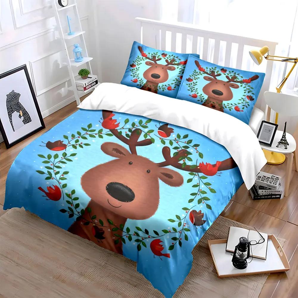 "Cartoon Reindeer Holiday Decoration Set" Soft Comfortable Duvet Cover Bedding Set Included 1*Duvet Cover & 2*Pillowcasesgift