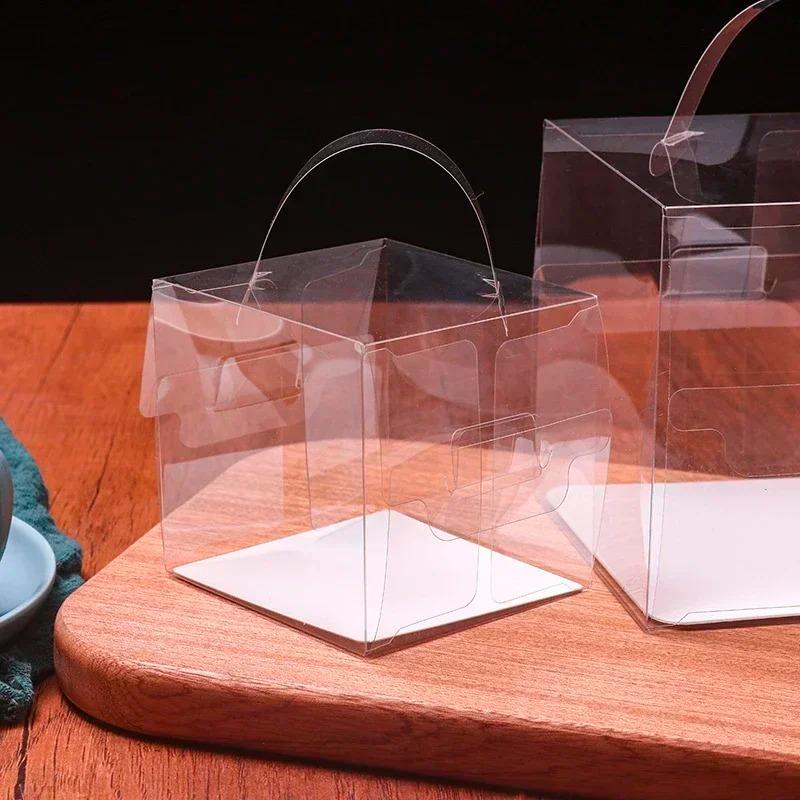 Gjennomsiktig håndtak Kakeboks Mini Firkantet Mousse Pastry Puff Plastemballasjebokser 5-tommers 6-tommers dessertbaking Liten bærbar boks