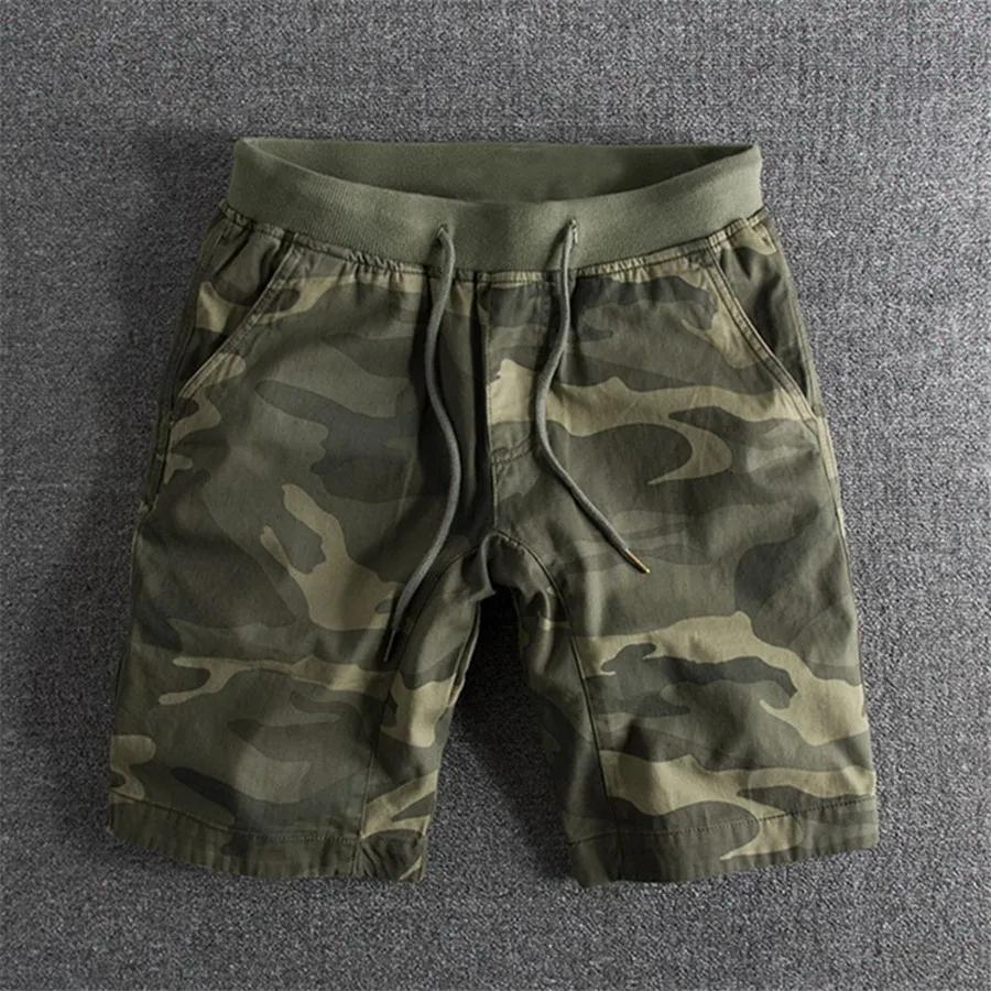 

2025 Summer Men Camo Cargo Shorts Men Casual Elastic Waist Loose Shorts Male Cotton Cargo Gym Camouflage Shorts Beach Shorts S