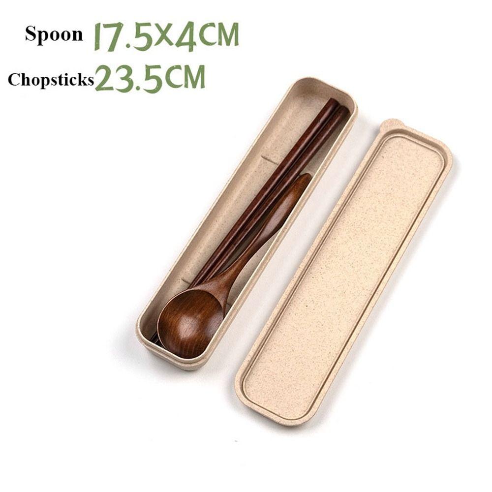 with Box Wooden Fork Chopsticks Natural Rice Soups Spoon Dinnerware Cutlery  Kitchen Accessories