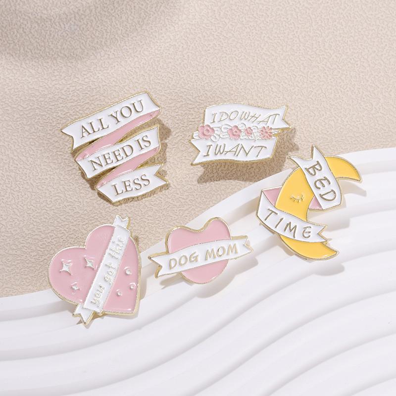 Unique Pink Heart Ribbon Brooch Stylish Metal Badge Decorative Accessory For Clothing