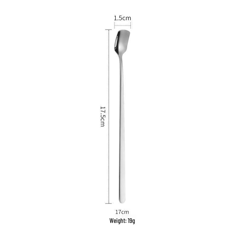 304 Stainless Steel Long-Handled Square Head Spoon - Ideal for Honey, Stirring, Ice, Bar, and Western Tableware