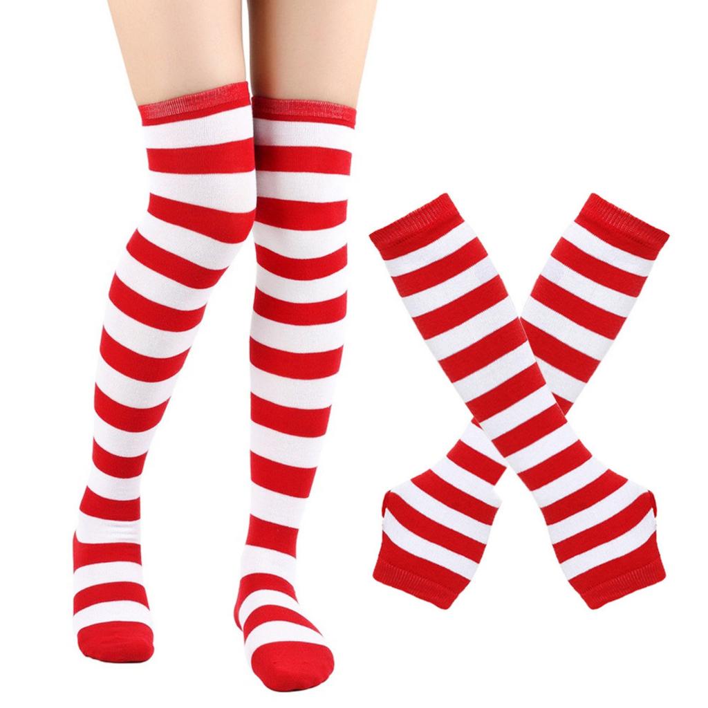 Striped Knee-High Socks And Arm Warmers Set