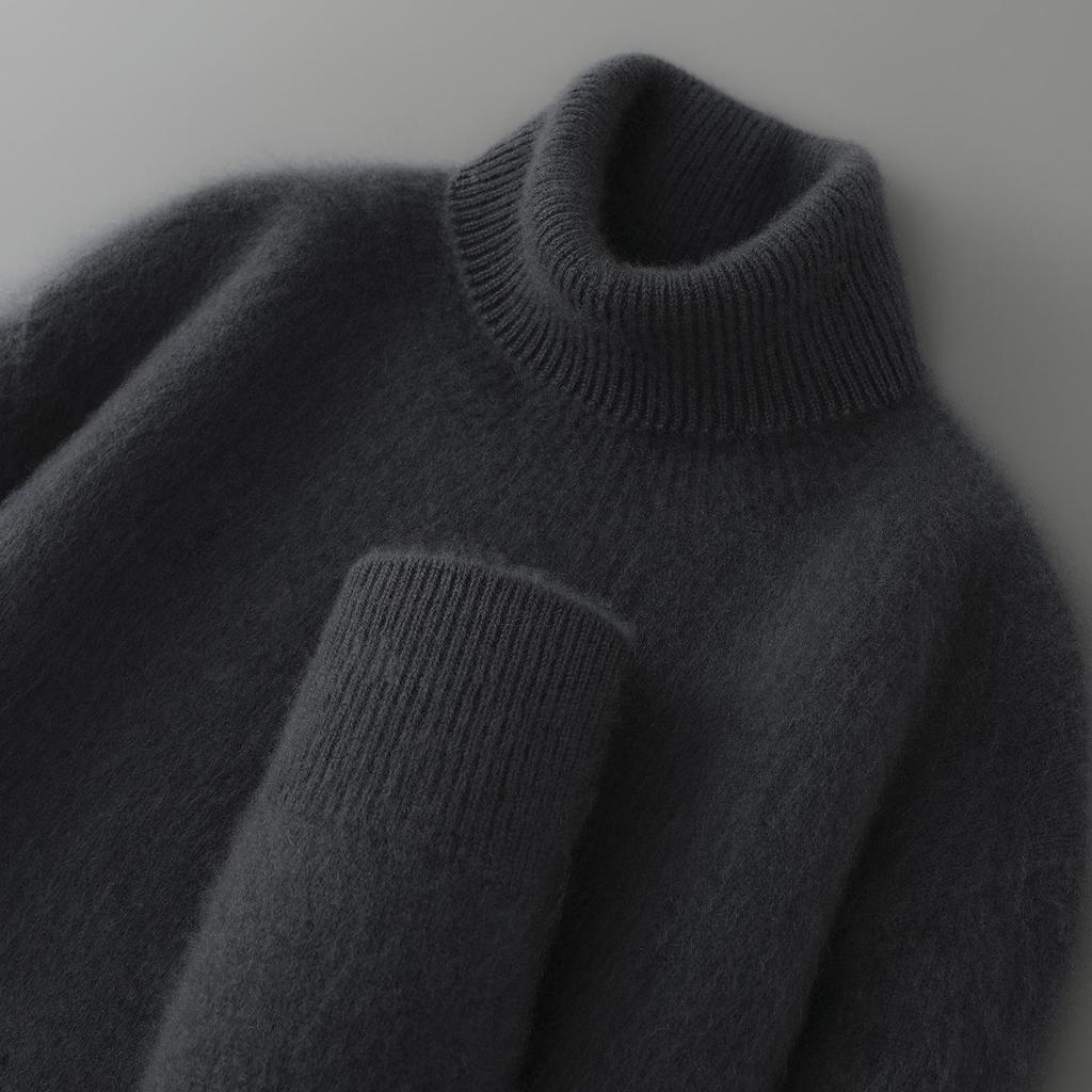 Men's High Neck Pure Wool Pullover Thickened Sweater - Autumn/Winter Loose Knit Base Layer