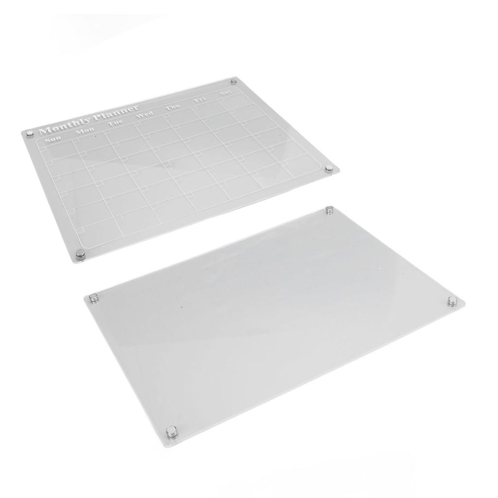 2 Pcs Set Acrylic Dry Erase Board 15.7x11.8in Clear Monthly Calendar and Blank Memo Board with 6