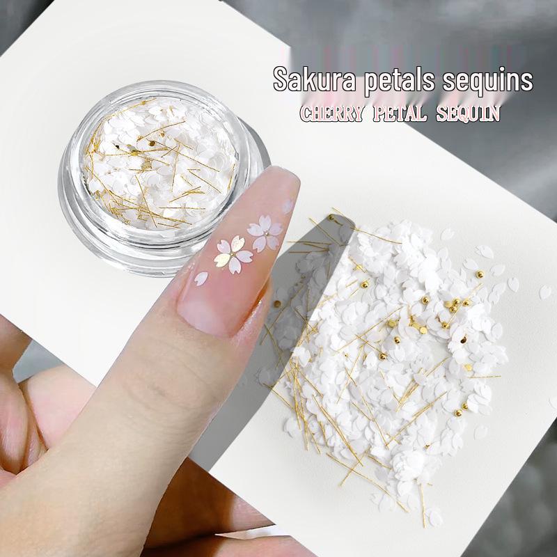 Cherry Blossom Nail Art Sequins: Mixed Gold Foil Five-Petal Flowers C22 Dreamy Rainbow