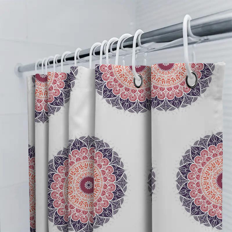 6-Piece Mandala Shower Curtain Set Boho Decor Bath Curtains With Rod And Rings (Pink Navy Blue) [B201]