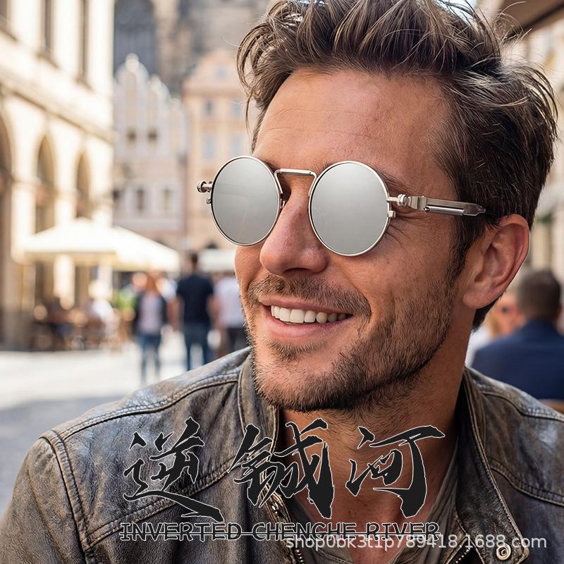 Personalized metal round frame European and American fashion trend punk sunglasses men's high-end spring sunglasses women
