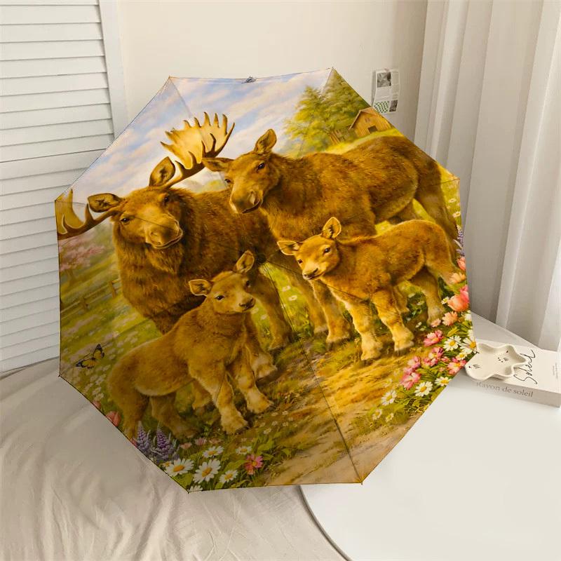 

1PC Moose Family Umbrella-8-Rib Reinforced, Automatic Open, Lightweight & Durable, Fashion Accessory for Outdoor-L0383